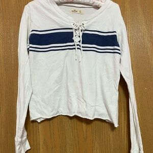Hollister White Top with Navy Stripes